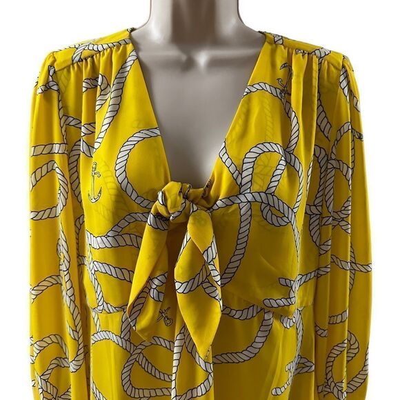 Cabi ~ Womens Nautical Yellow Sheer Blouse ~ side zip closure ~ tie front ~ sz S - Picture 3 of 12